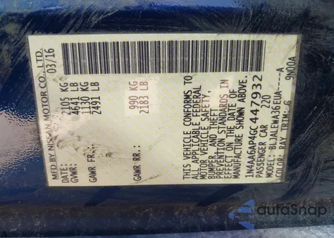 2016 Nissan Maxima 3.5 Sl из США, поврежденный, VIN 1N4AA6AP4GC447932